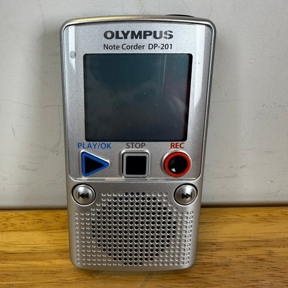 Olympus Note Corder DP-201 Digital Voice Recorder Silver Handheld Portable WORKS